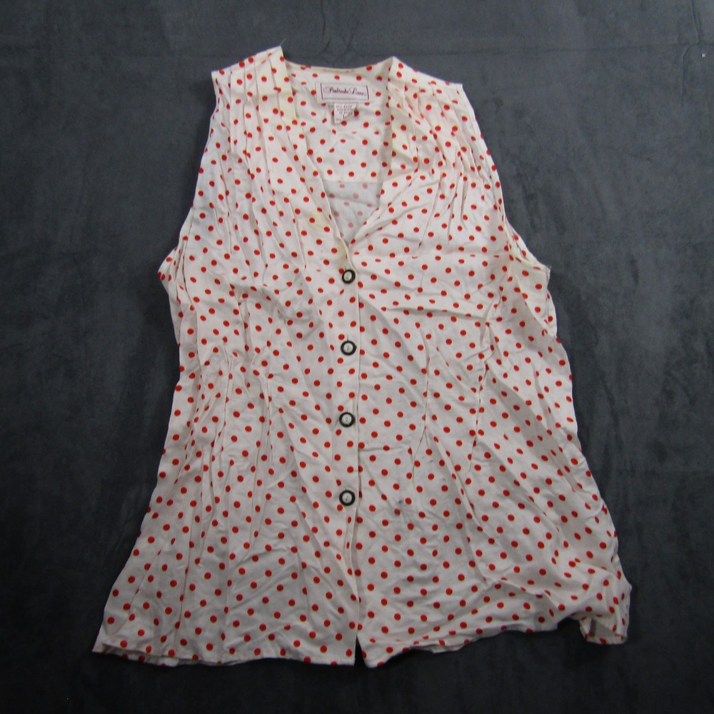Penbrooke Lane Sleeveless Top Women L White Red Polka Dot Rayon Button Up Blouse
